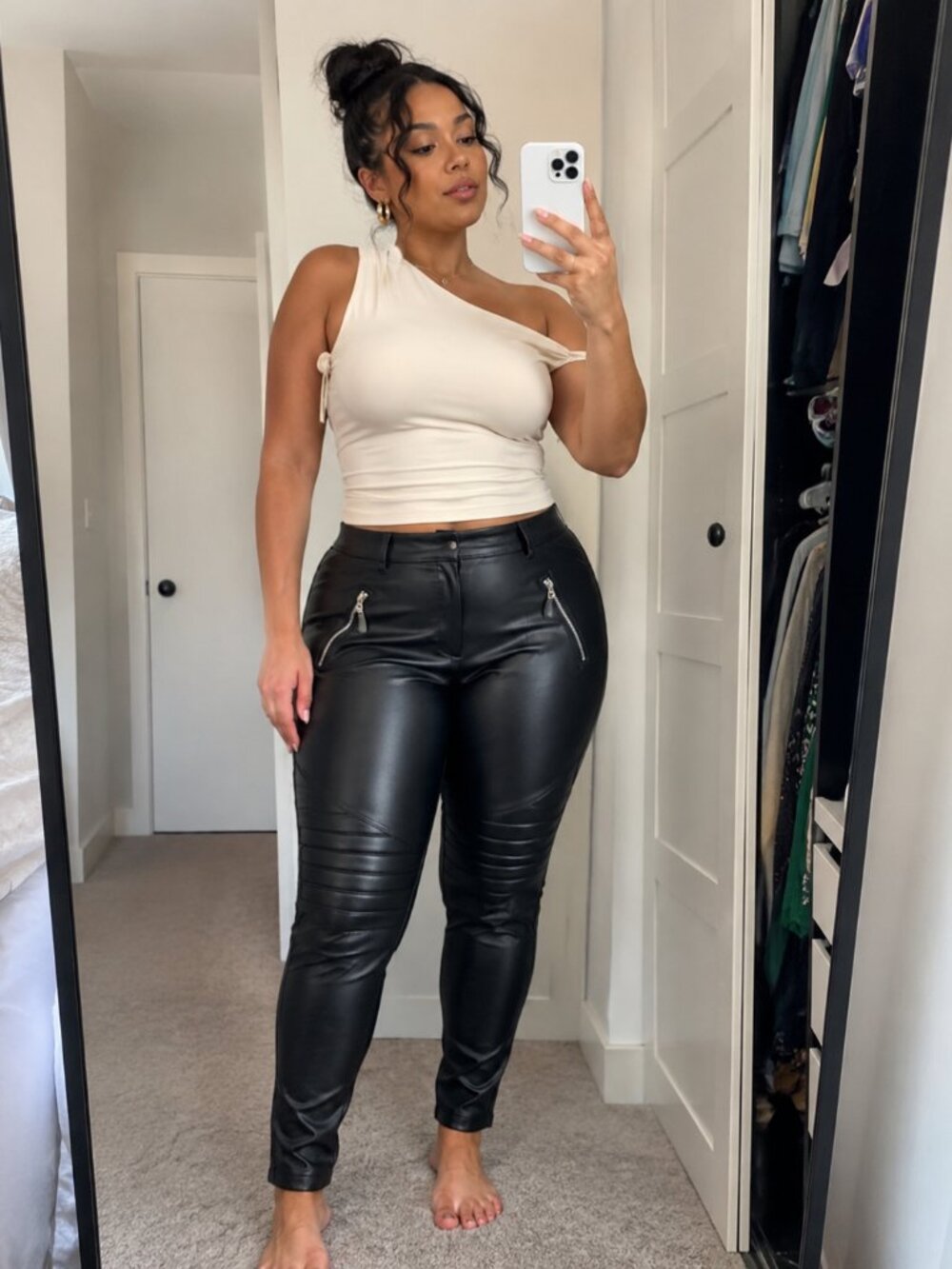 Black Faux Leather Moto Pants L/XL